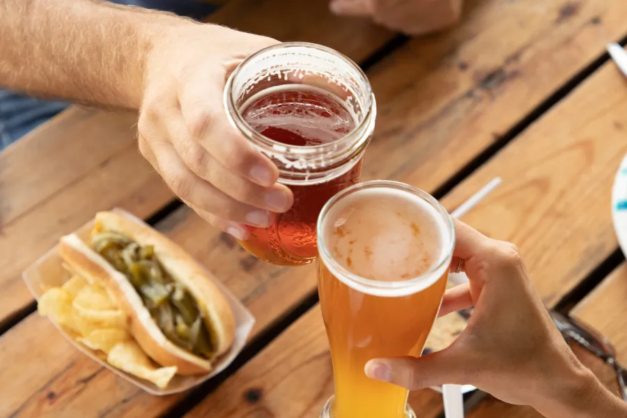 Drinks and food at Ausable Brewing Company.