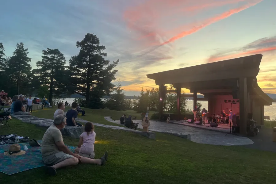 Summer sunset concert series at a bandshell by the water