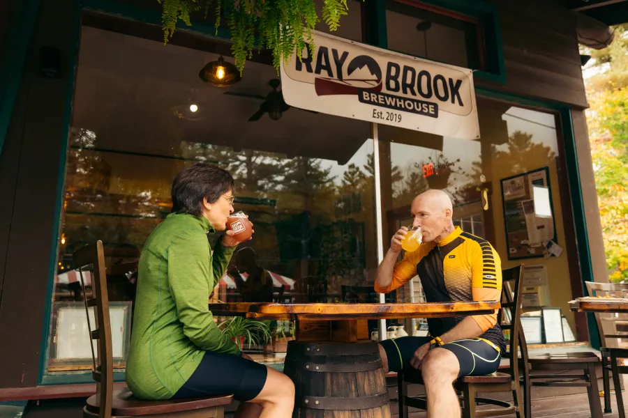 A couple drinking at Ray Brook Brewhouse.
