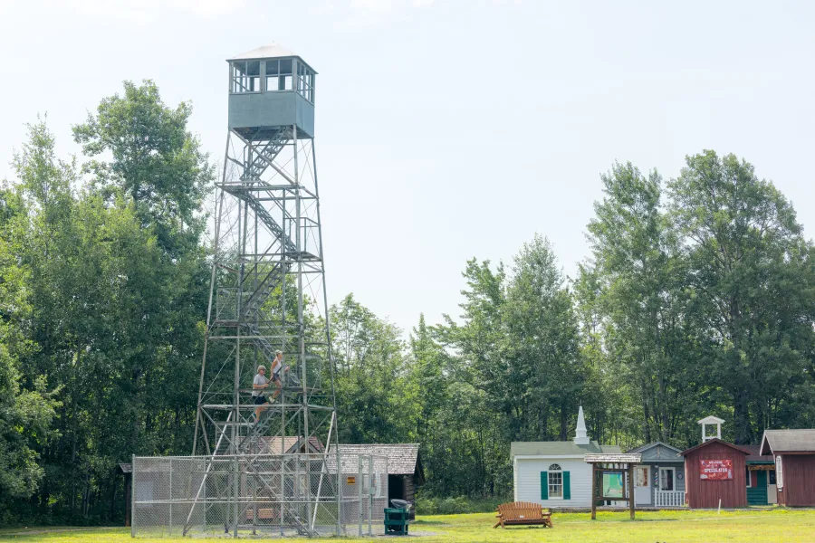 Makomis fire tower in a town park