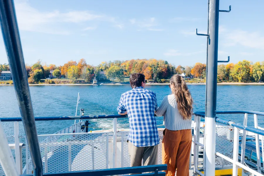 Two people on a scenic ferry