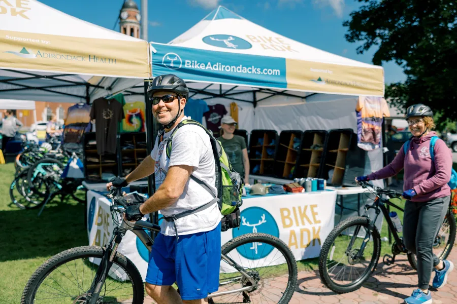 Cyclists at a farmers' market