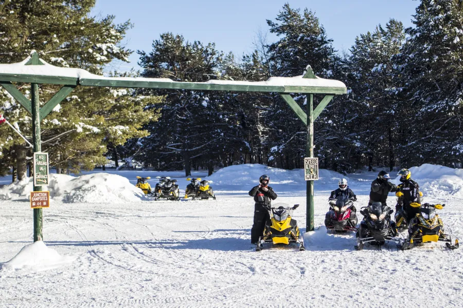Snowmobiling near Charlie's Inn.