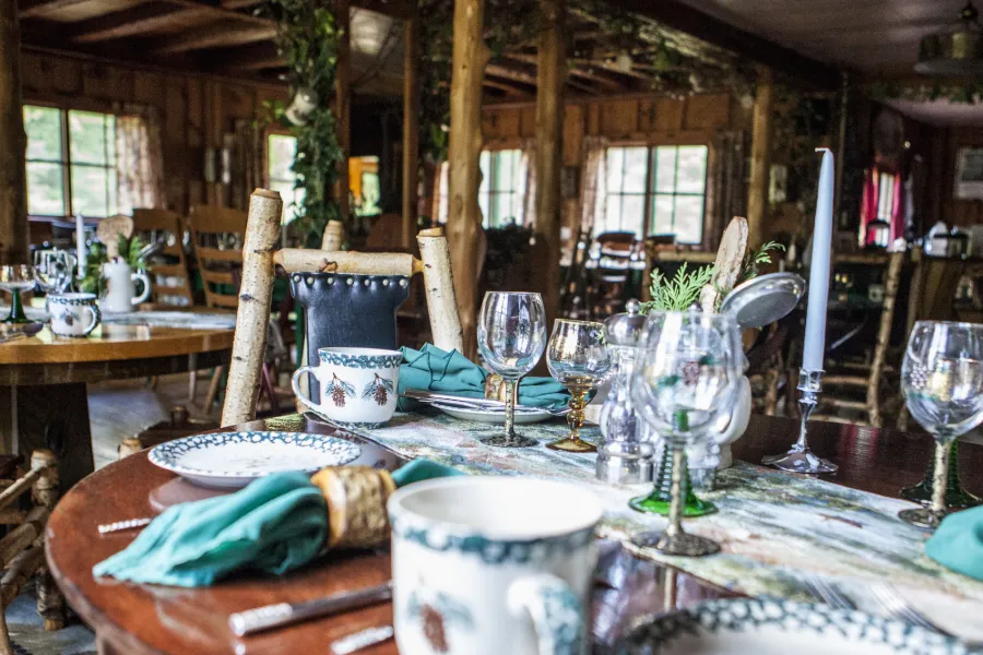 Dining at the Lake Clear Lodge.