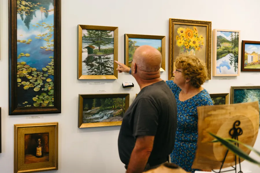 Browsing an art gallery.