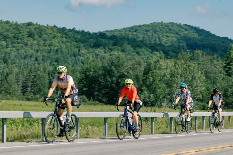 Biking on the road.