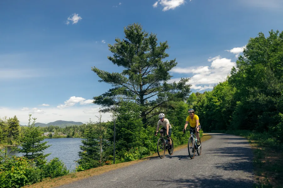 Biking on the Adirondack Rail Trail.