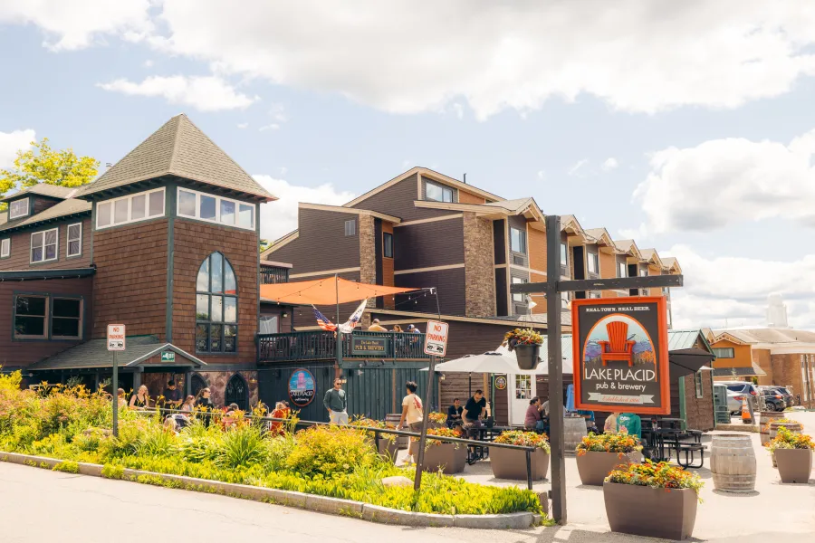 Lake Placid Pub and Brewery in the summer.