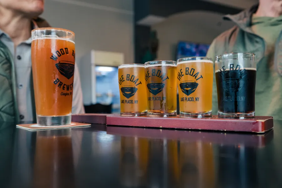 A flight of craft beer at The Boat Tasting Room.