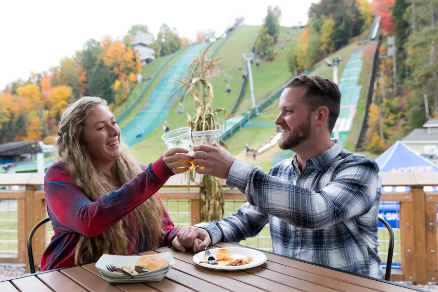 Ski jumps in Lake Placid during fall festival.